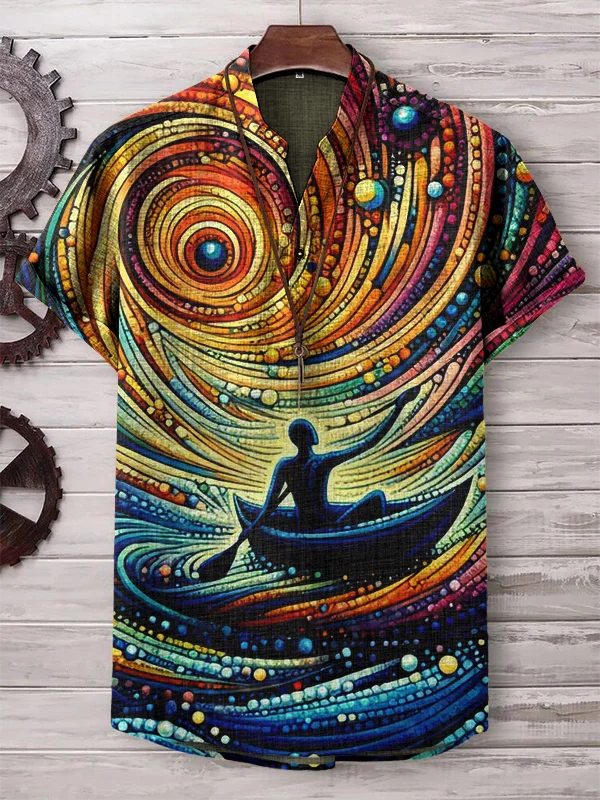 Men's Surrealistic Interstellar Abstract Hippie Art Print V Neck T-Shirt