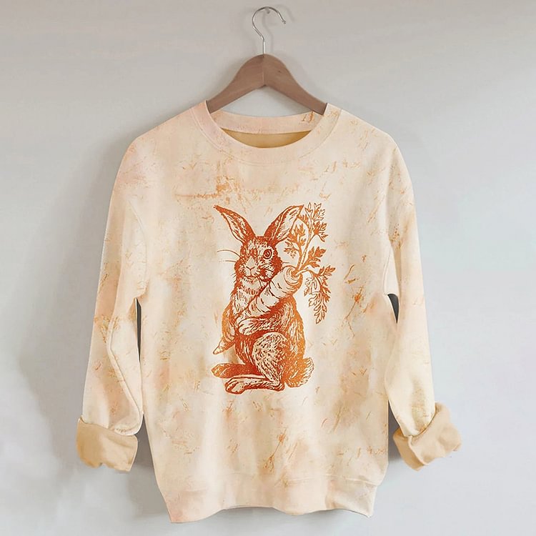 Comstylish Orange Metallic Bunny Round Neck Sweatshirt