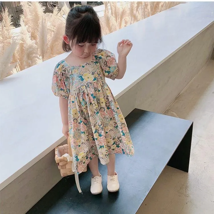 2021 Summer New Fashion Baby Girl Dresses Princess Clothing Cute Party Cotton Flower Children Short Sleeve Sweet Floral Dress