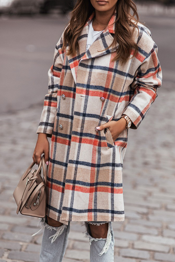 Casual Elegant Plaid Split Joint Buckle Turndown Collar Outerwear - Life is Beautiful for You - SheChoic