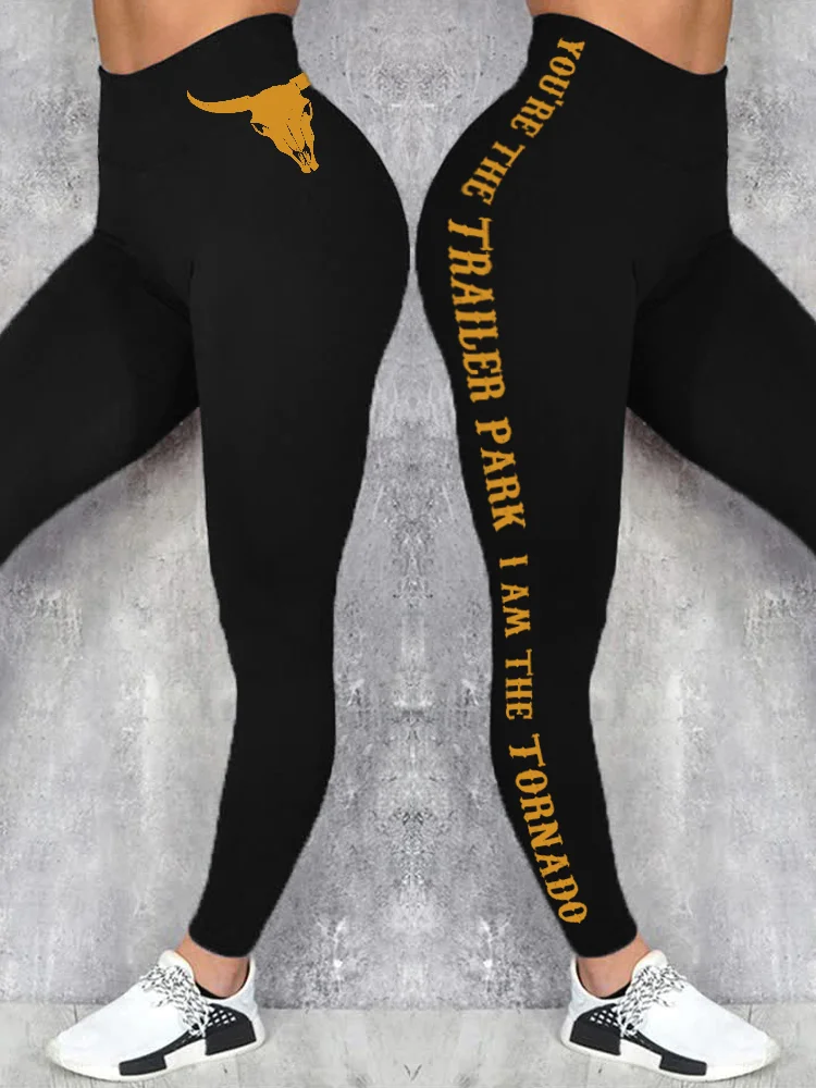 Western Bull Skull Lettering Slim Fit Leggings