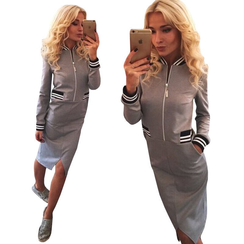 Fashion Women's Clothing Stitching Zipper Dress Bandage