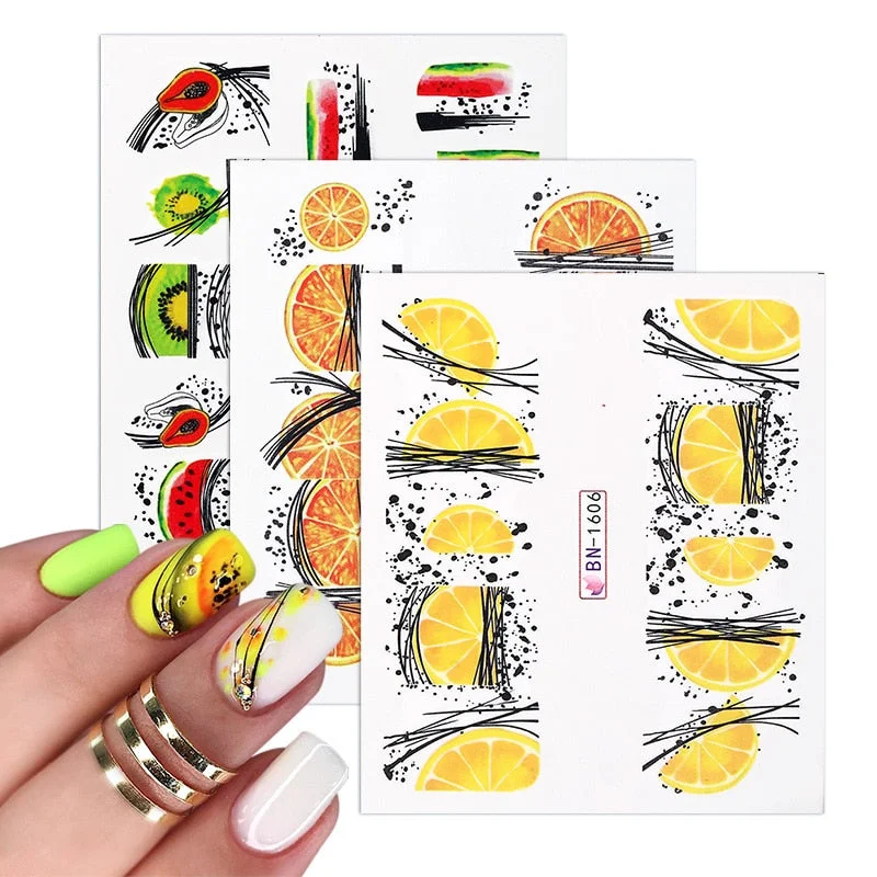 1PC Lemon Banana Nail Water Decals Watermelon Avocado Fruit Flower Leaf Water Transfer Sliders Nail Stickers For Nails Manicures-Nail Inspo