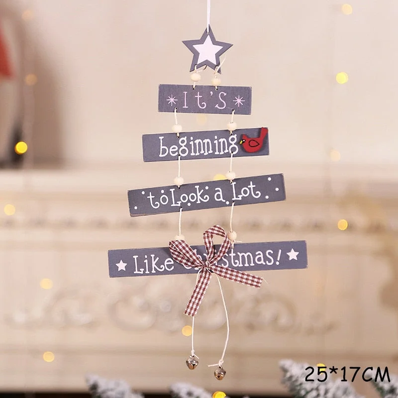 2022 New Year Xmas Elk Wood Craft Christmas Tree Ornament Noel Christmas Decoration for Home Wooden Pendant Navidad 2021 Gift