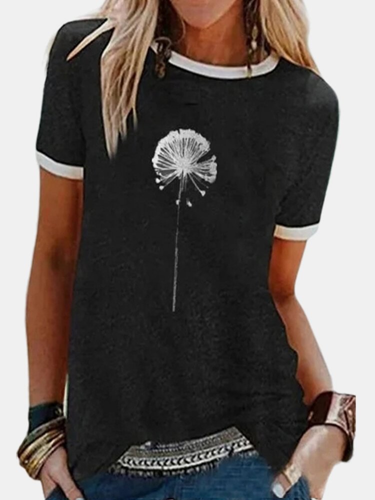 Flower Printed Short Sleeve O neck Casual T shirt For Women P1710998
