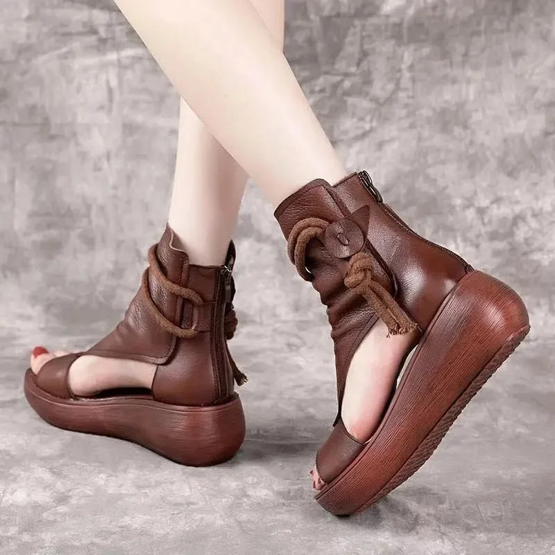 GKTINOO 2022 New Summer Black Women Leather Sandals Cool Boots Platform Shoes Wedges Sandals Women Shoes Fashion Outdoor Sandals