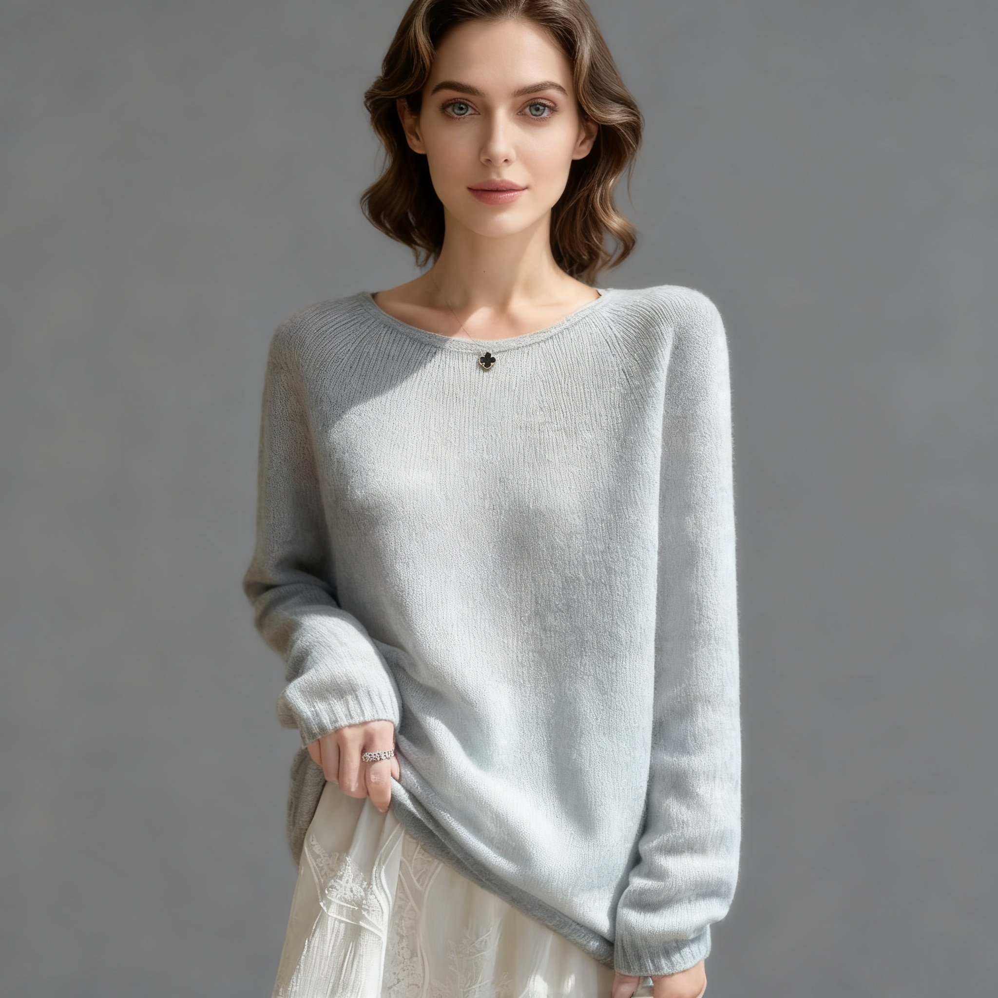 Women's Silk Cashmere Sweater with Loose Lazy Style REAL SILK LIFE
