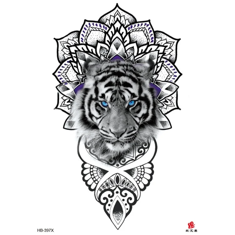 Waterproof Temporary Tattoo Sticker Lion King Clock Tiger Pattern Fake Tatto Black Body Art for Women Men Tattoo Sticker