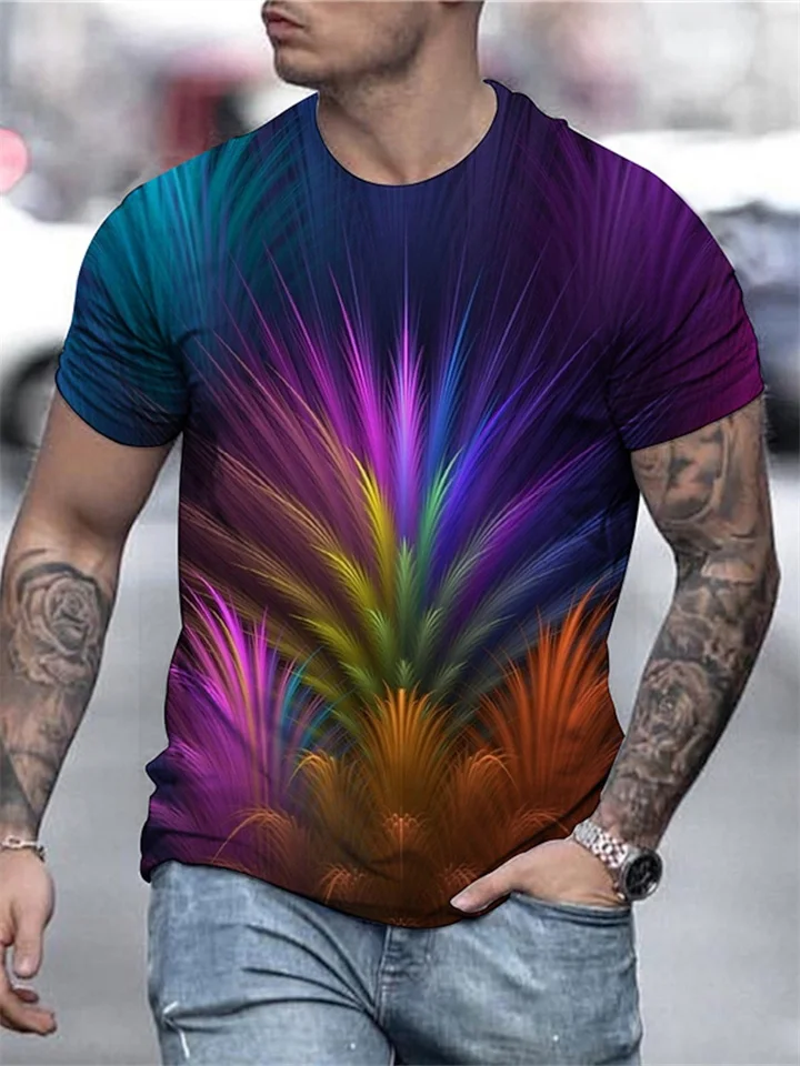 Men's T shirt Tee Shirt Graphic Rainbow Round Neck Green Black Blue Purple Rainbow 3D Print Plus Size Daily Going out Short Sleeve Print Clothing Apparel Basic Streetwear Exaggerated
