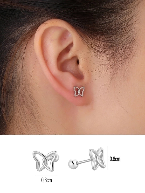 1 Pair 14K Gold Plated 925 Sterling Silver Zircon Star Moon Butterfly Ear Studs