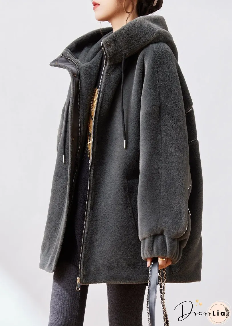 Modern Dark Grey Zip Up Cotton Filled Mink Velvet Coats Winter