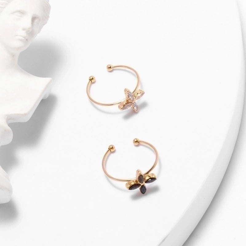 Cute Four Leaf Clover Stainless Steel Plating Inlay Zircon Open Rings