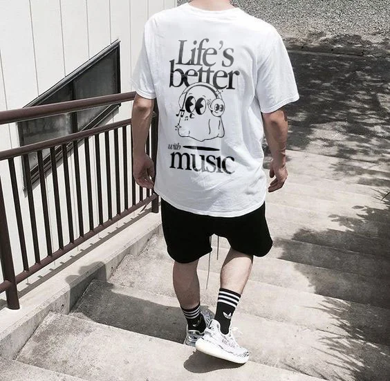 Life's Better With Music Printing Casual Men's T-shirt