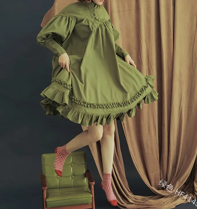 Uveng Uveng COS Suit New Long-Sleeved Loose Button-Collar Lace Lantern Sleeve Decoration Lolita Dress