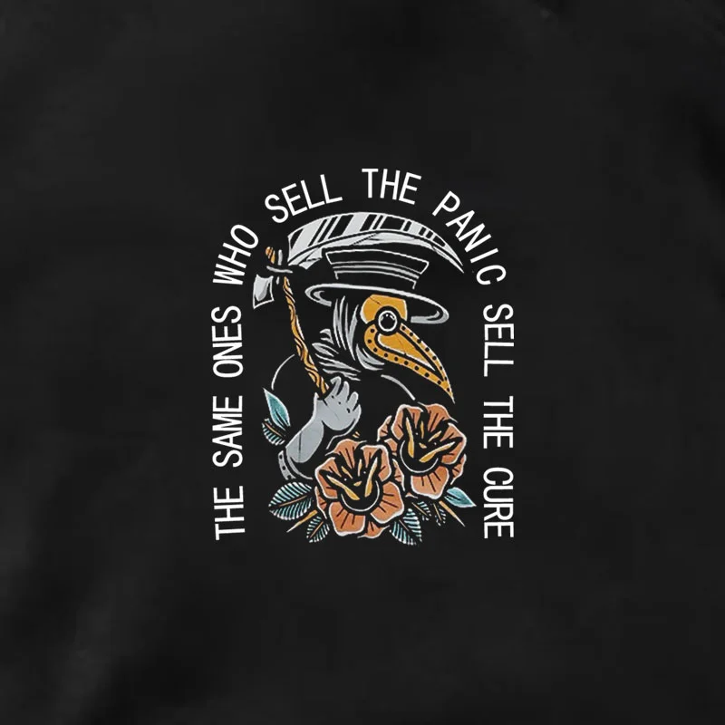 THE SAME ONES WHO SELL THE PANIC SELL THE CURE Graphic Black Print Hoodie
