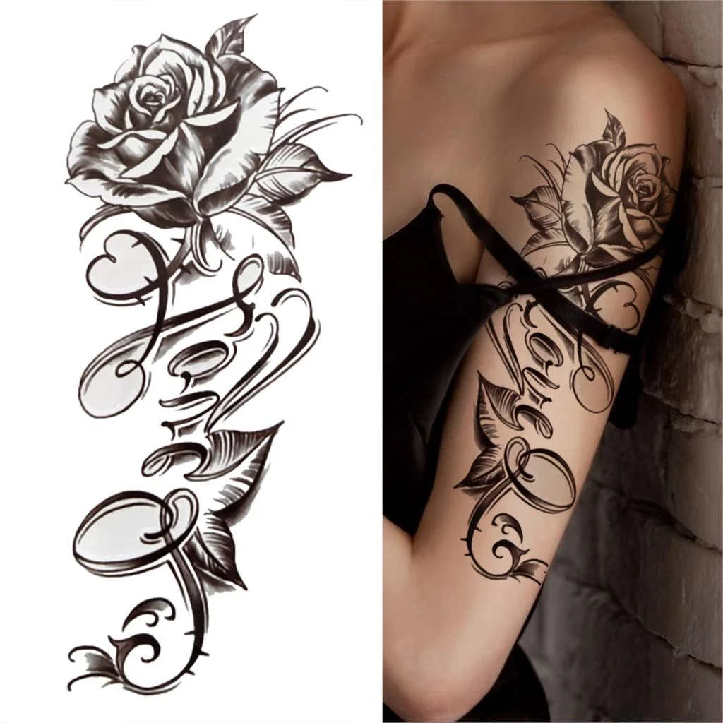 Tribal Tiger Diamond Temporary Tattoos For Women Men Cross Lion Skull Tattoo Sticker Black Wolf Fake Forest Animal Tatoo Forearm