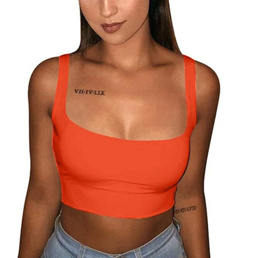 Tank Top Off Shoulder High Elasticity Halter Crop Tops Women Casual Sleeveless Cropped Vest Camisole Tube Top Female