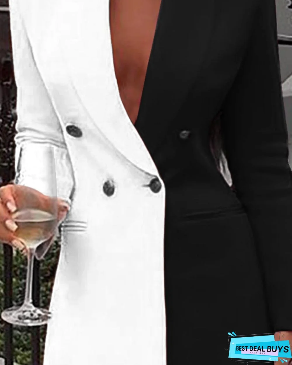 Color Block Patchwork Long Sleeve Blazer Dress