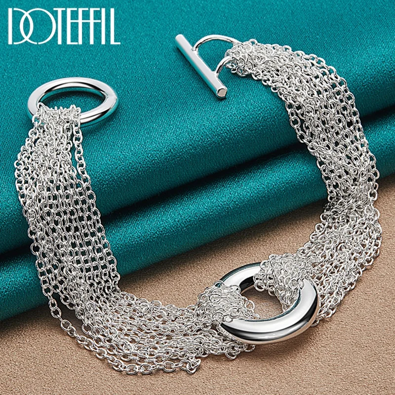 925 Sterling Silver Many Chain Round O Bracelet For Men Woman Jewelry
