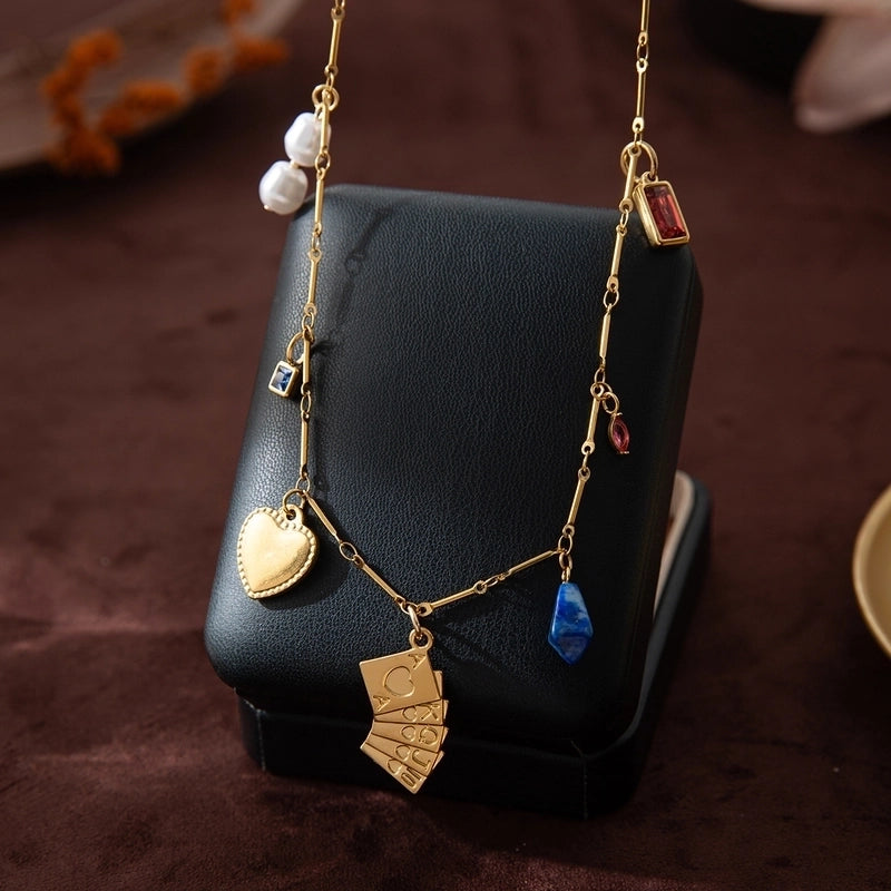 1 Piece 16*29mm 304 Stainless Steel Zircon 18K Gold Plated Poker Heart Shape Pendant Jewelry Accessories