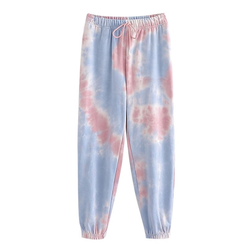 TRAF Women Chic Fashion Tie-dyed Print Jogging Pants Vintage High Elastic Waist Drawstring Female Ankle Trousers Mujer