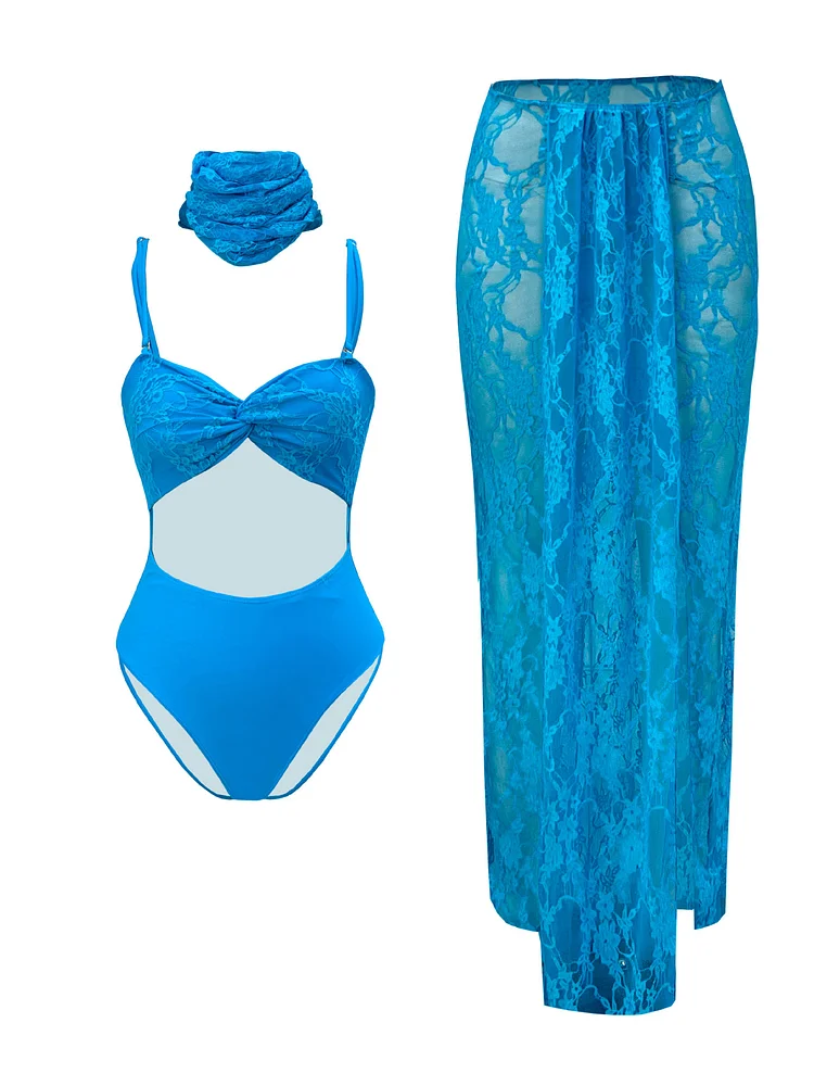 Cutout One Piece Swimsuit and Lace Skirt