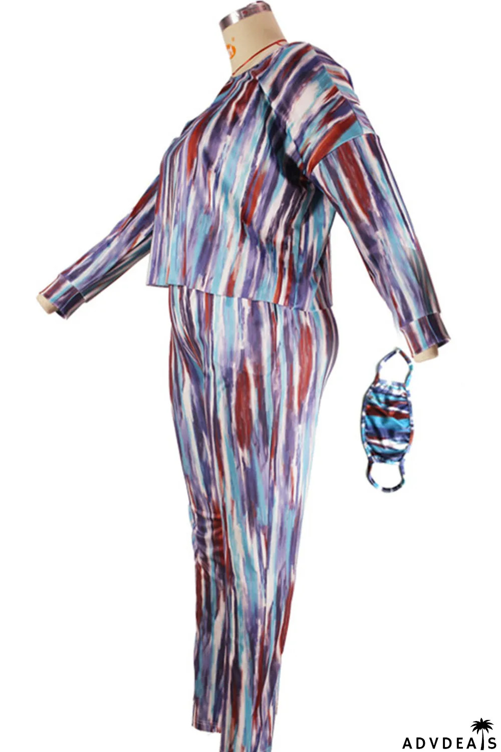 Multi-color Fashion Casual Print Split Joint Oblique Collar Long Sleeve Two Pieces