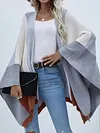 Stylish Knitted Color-Block Plaid Long Sleeves Loose Cardigan Coat