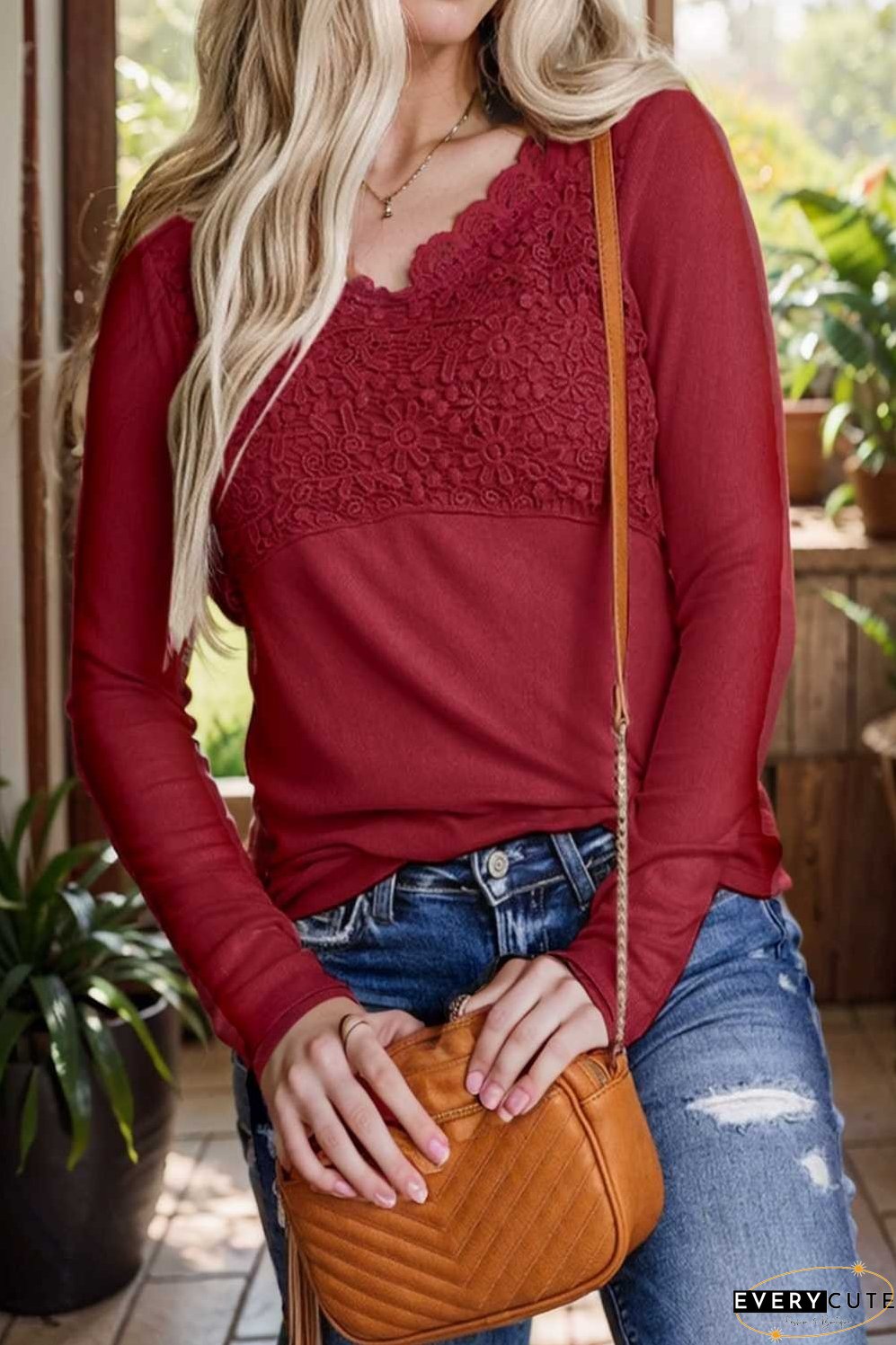 v neck printed casual blouse with long sleeves