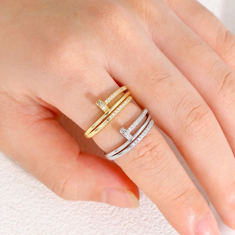 Minimalist Printing Nail Copper Zircon Rings