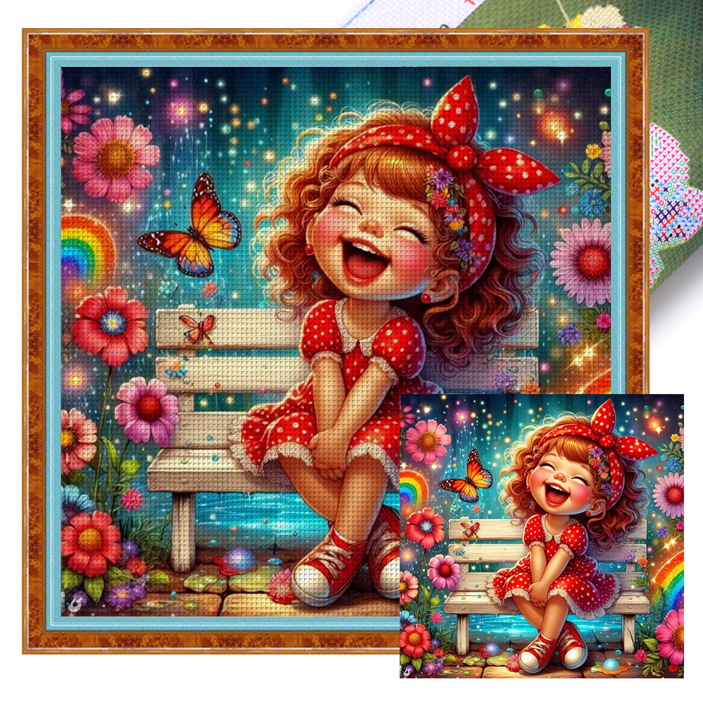 Pre Printed Cross outlet Stitch DIY Kit, Big Eye Girl Series - Tea Party. Stamped Cross Stitch DIY Kit, Needlework, Wall Decoraration