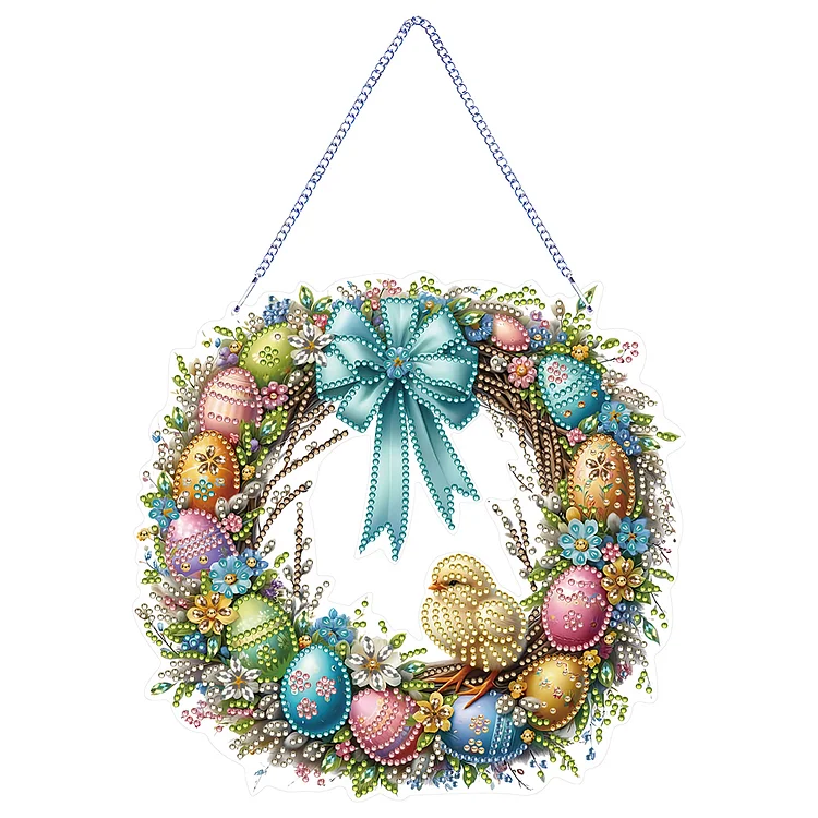 Single Sided Easter Wreath 5D DIY Diamond Painting Dots Pendant for Office Decor