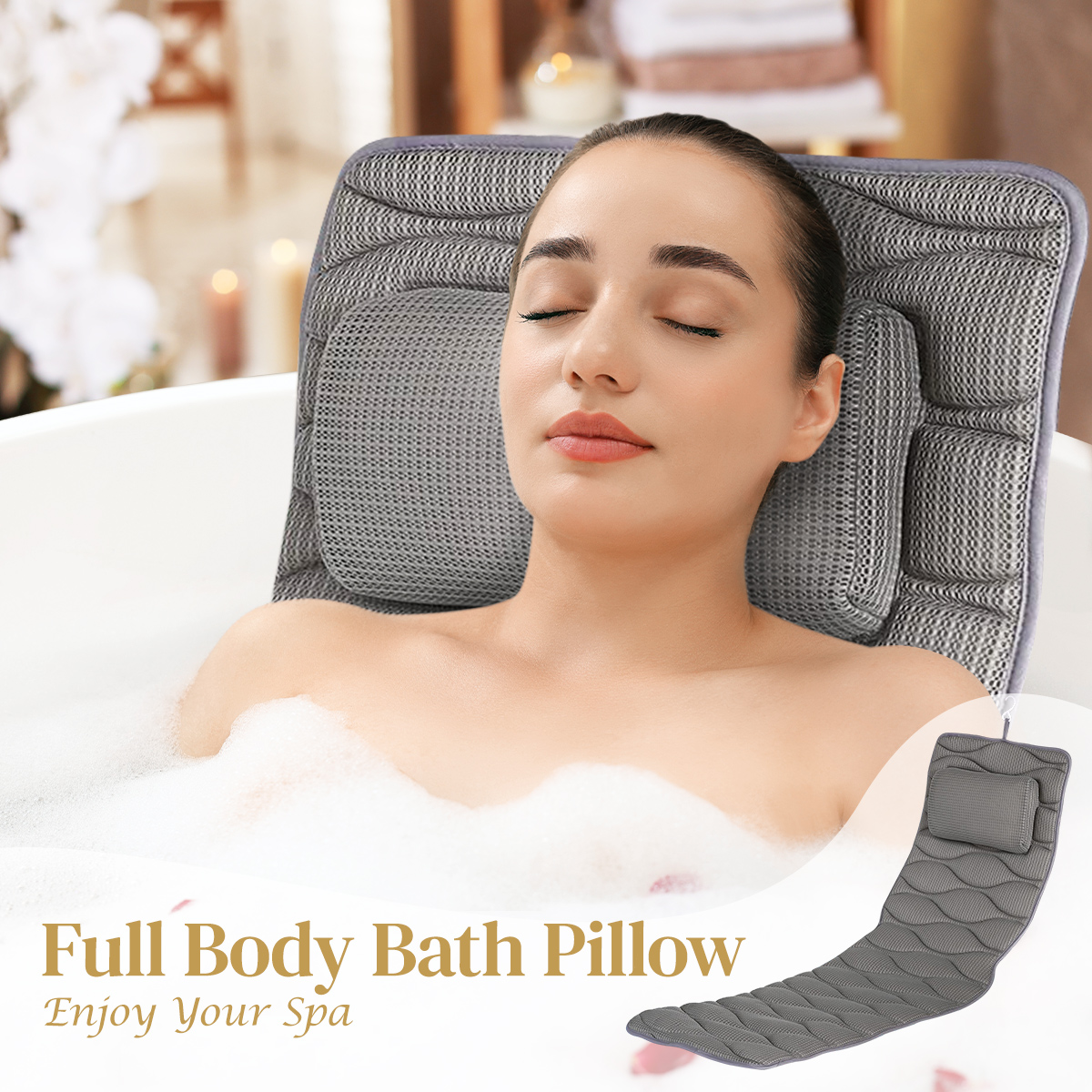 Full Body Bath Pillow, Bath Pillows for tub with Mesh Washing Bag & 21 ...