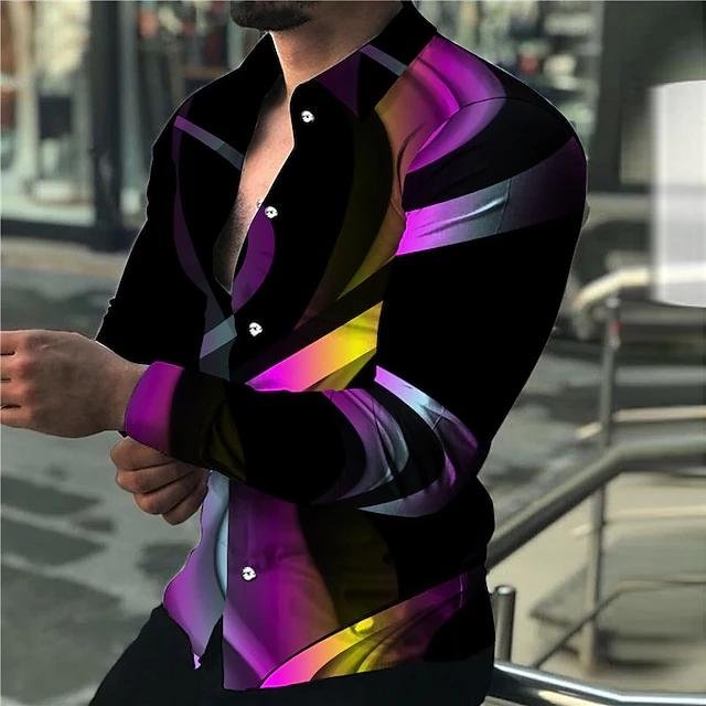 Men's Dazzling Print Lapel Collar Long Sleeve Shirts-VESSFUL