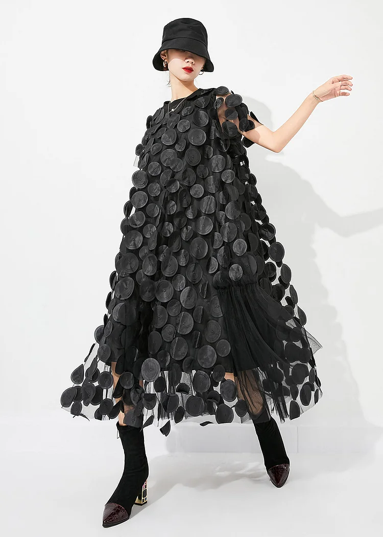 Handmade Black Oversized Patchwork Tulle Robe Dresses Summer