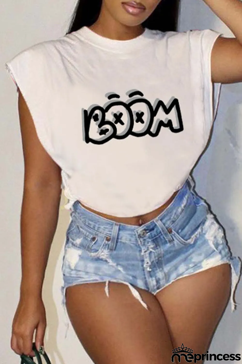 Rose Red Casual Letter Print Patchwork O Neck T-Shirts