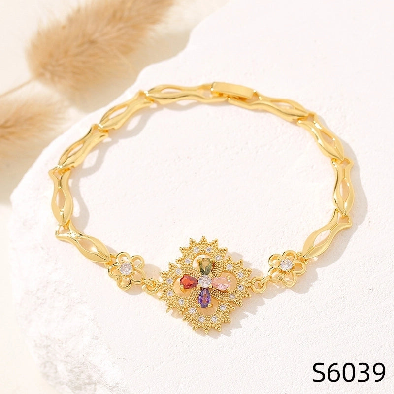 Minimalist Flower Copper Inlay Zircon Bracelets