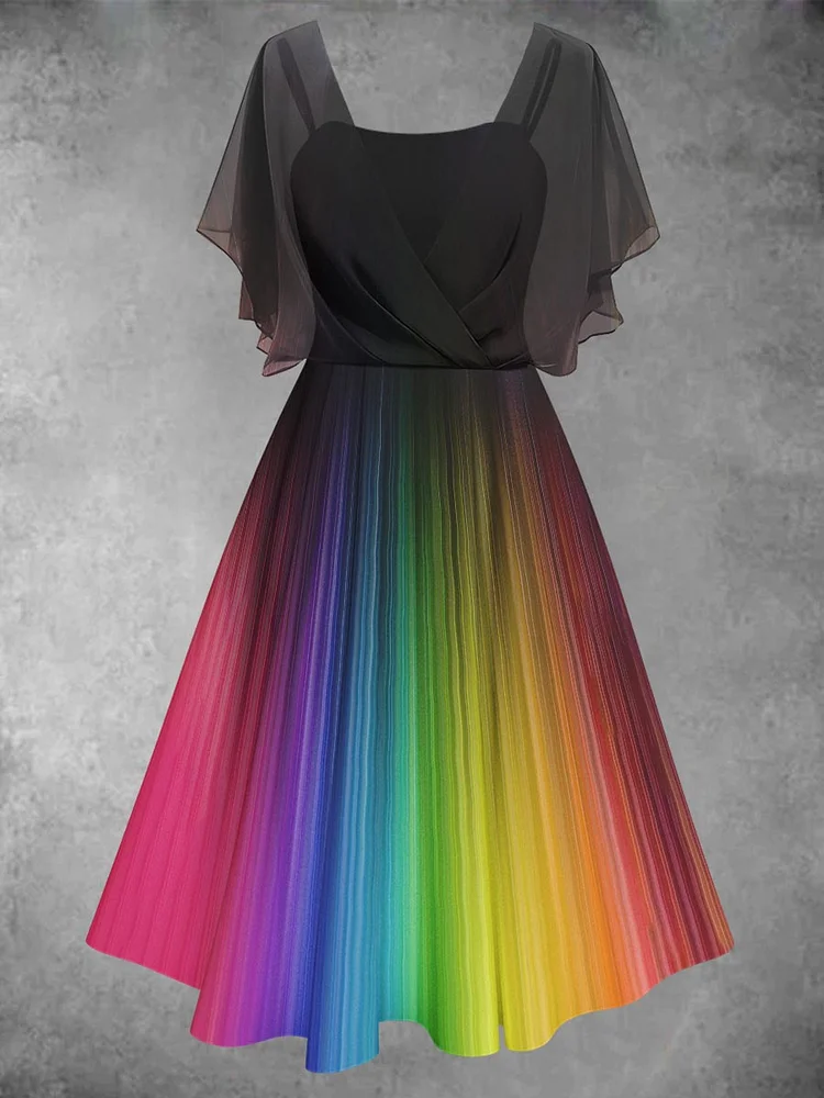 Women's Art Rainbow Gradient Pattern Print Temperament Dress