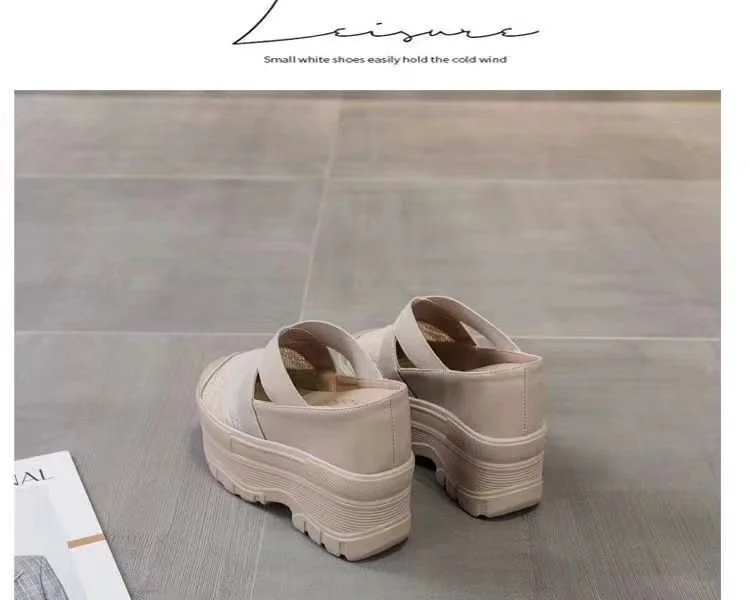 Tanguoant Tanguoant Summer New Lace Baotou Half Drag Inside Increased Fashion Ultra High Heel Sandals Women's Shoes