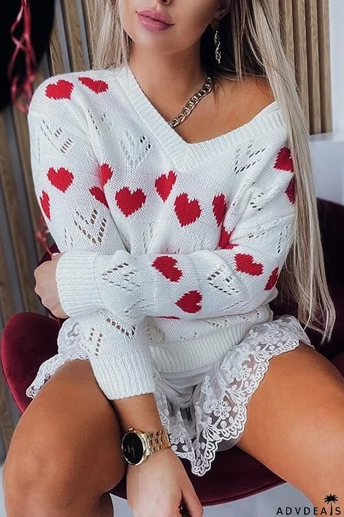 Heart Hollow V Neck Sweater