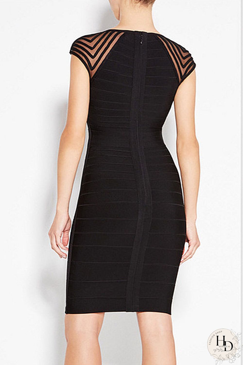 Black Cut Out Cap Sleeves Short Bandage Prom Dress