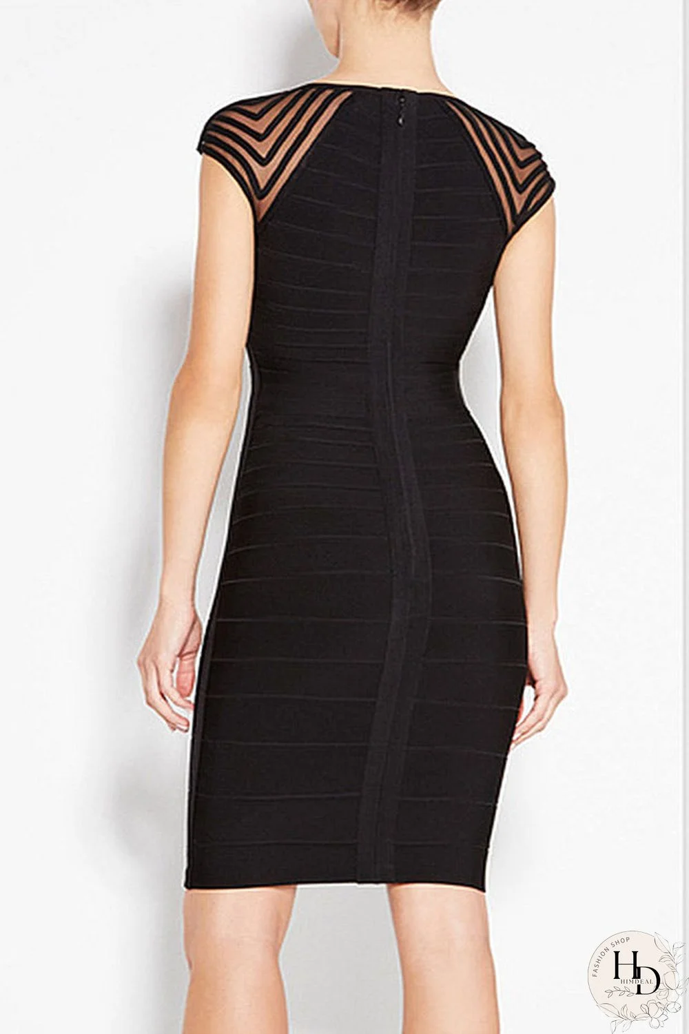 Black Cut Out Cap Sleeves Short Bandage Prom Dress