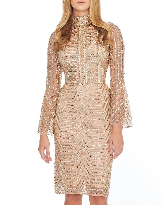 High Neck Beaded Cocktail Mini Dress