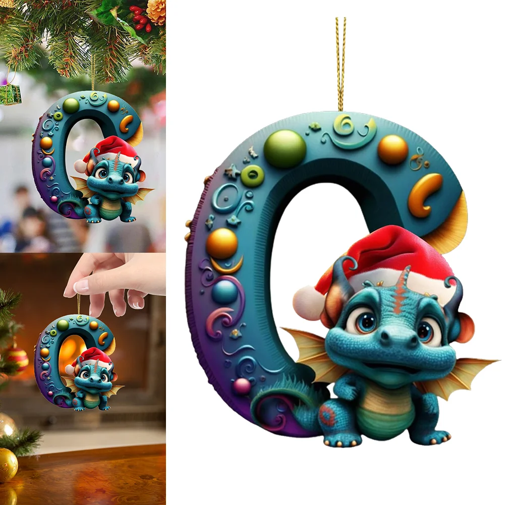 Christmas Cute Dragon Pendants Acrylic Letter Shaped Exquisite for Xmas Tree Car