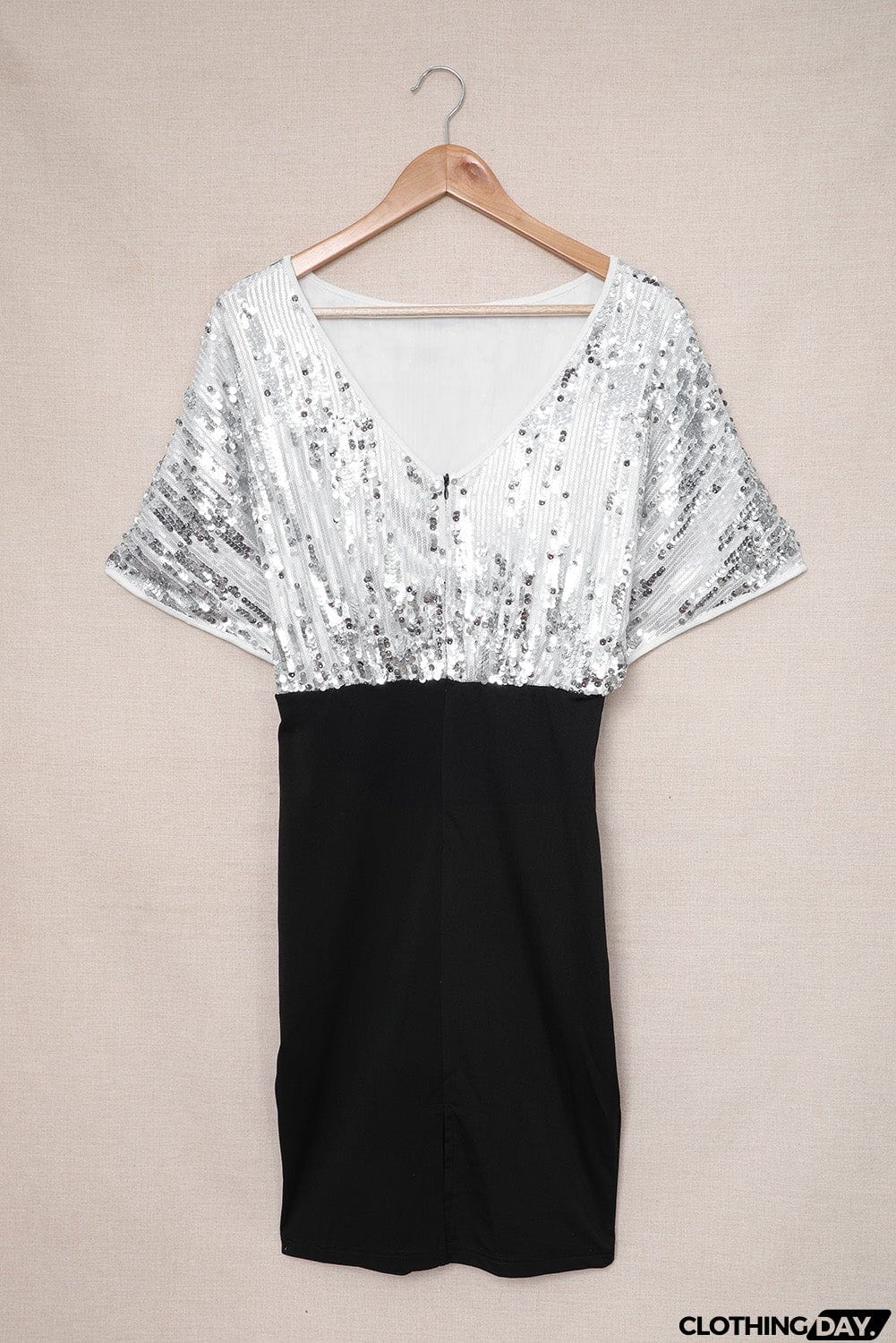 Apricot Sequin Batwing Top Midi Dress