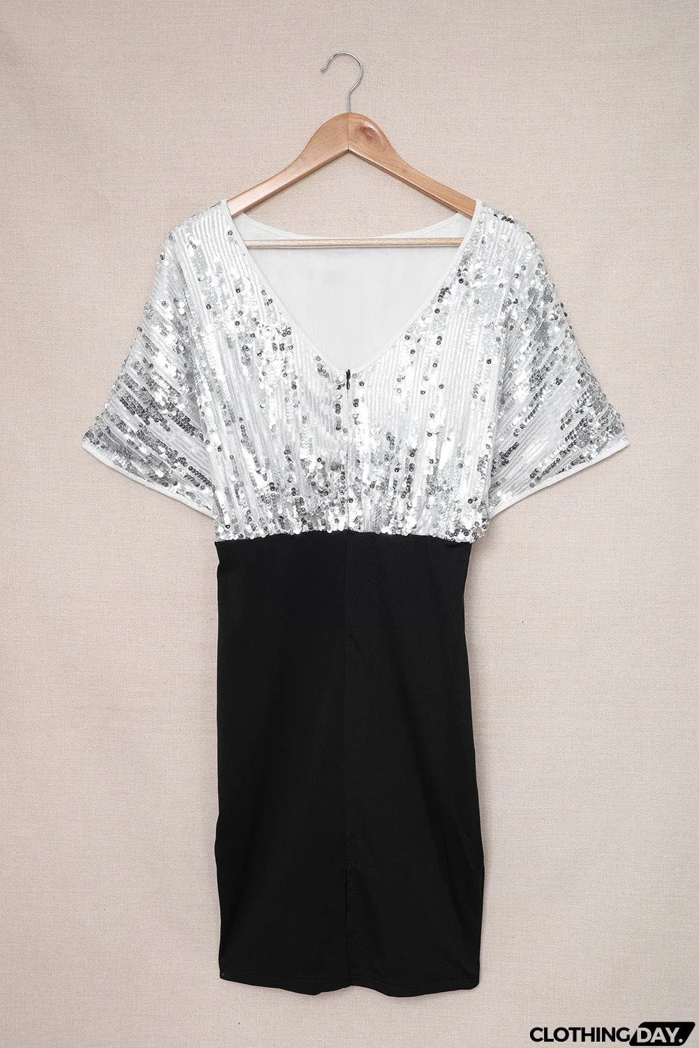 Apricot Sequin Batwing Top Midi Dress