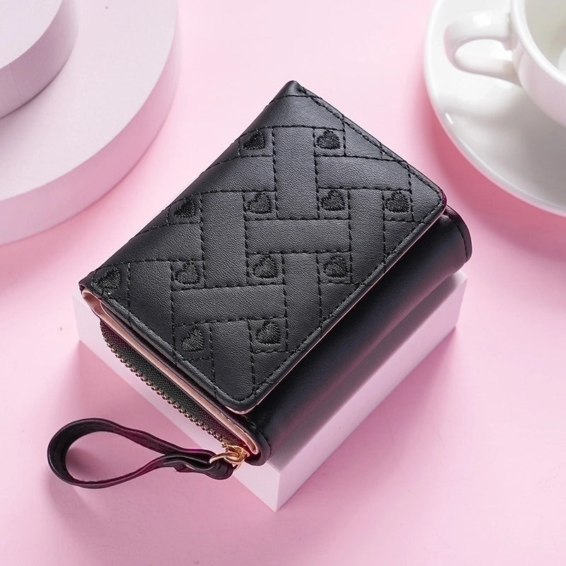 Women’s Heart Shape Solid Color Pu Leather Zipper Buckle Wallets