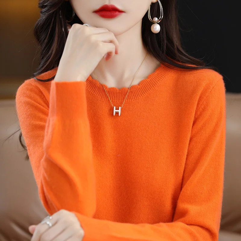 Churchf Churchf 2024 Autumn And Winter New Lady Loose Round Collar Solid Color Short Set Bottom Knit Bottom Sweater