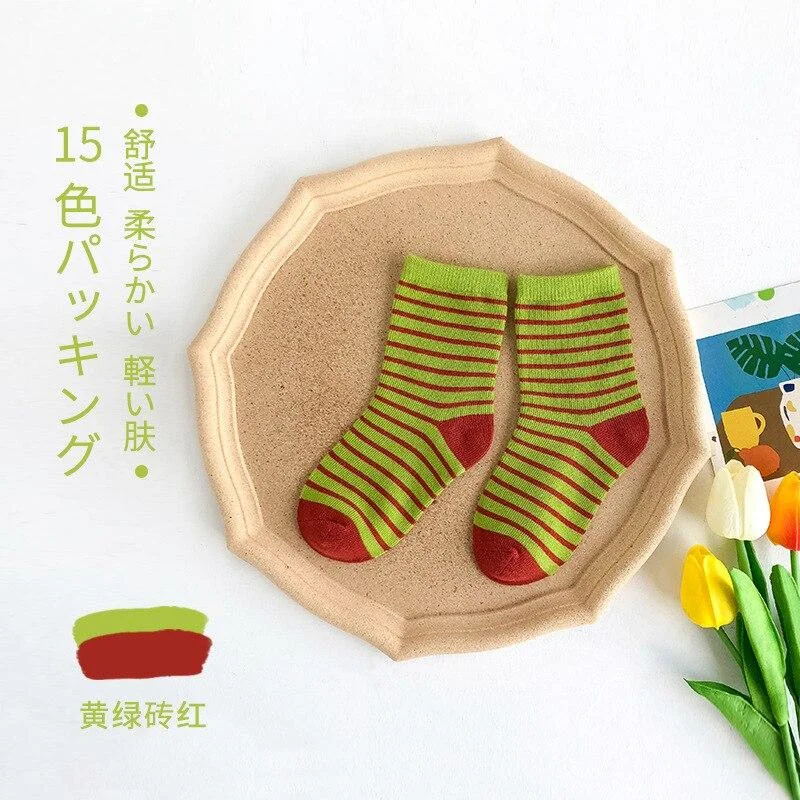 YWHUANSEN 1 to 12 Yrs 15 Colors Spring Summer Striped Short Socks For Children Cotton Kids Socks Colorful Knitted Socks Boy Girl