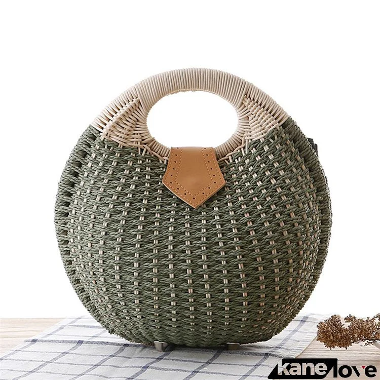 Women Fashion Color Blocking Patchwork Weave Shell Shape Handle Bag